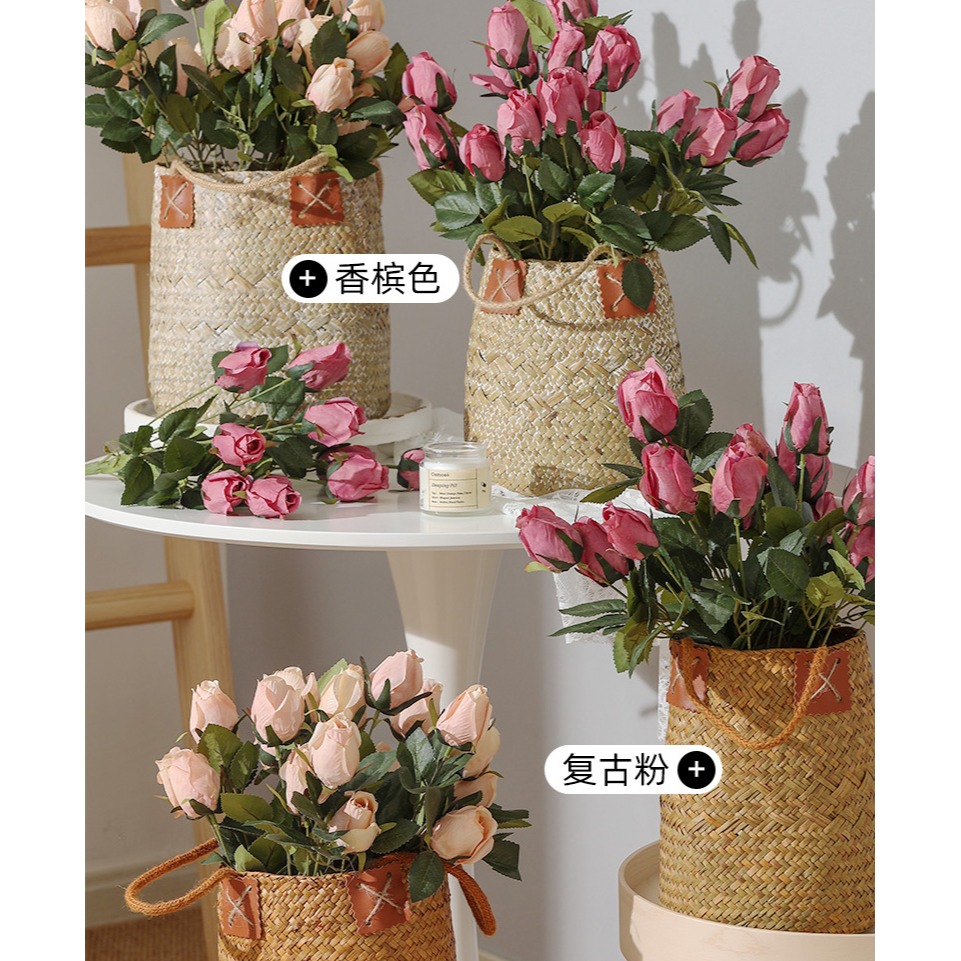九頭復古玫瑰客廳裝飾品擺件花束仿真花絹花假花桌花擺設-細節圖8