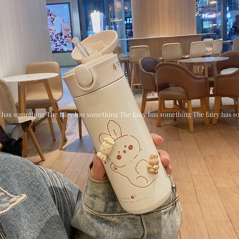 ins風帶吸管保溫杯女士高顏值水杯可愛簡約304不銹鋼杯子女生便攜-細節圖3