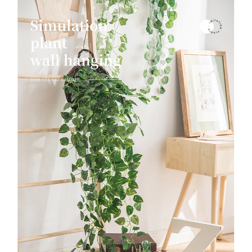 裝飾遮擋掛墻綠植仿真吊籃綠蘿假花藤條壁掛植物吊蘭藤蔓綠葉垂吊-細節圖5