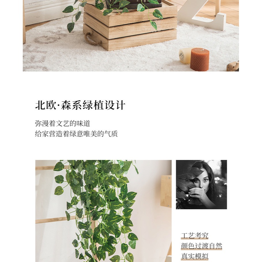 裝飾遮擋掛墻綠植仿真吊籃綠蘿假花藤條壁掛植物吊蘭藤蔓綠葉垂吊-細節圖6