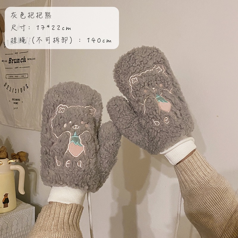 保暖手套冬季女騎行騎車可愛ins保暖冬天加絨戶外防寒棉毛絨加厚-細節圖10