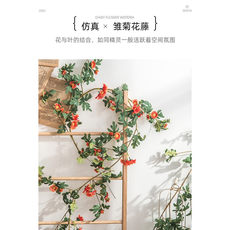 仿真雛菊花藤壁掛管道裝飾纏繞遮擋假花藤蔓陽臺墻面掛壁吊蘭藤條-細節圖7