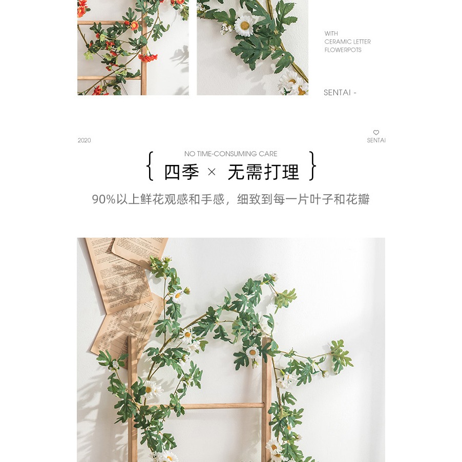 仿真雛菊花藤壁掛管道裝飾纏繞遮擋假花藤蔓陽臺墻面掛壁吊蘭藤條-細節圖9
