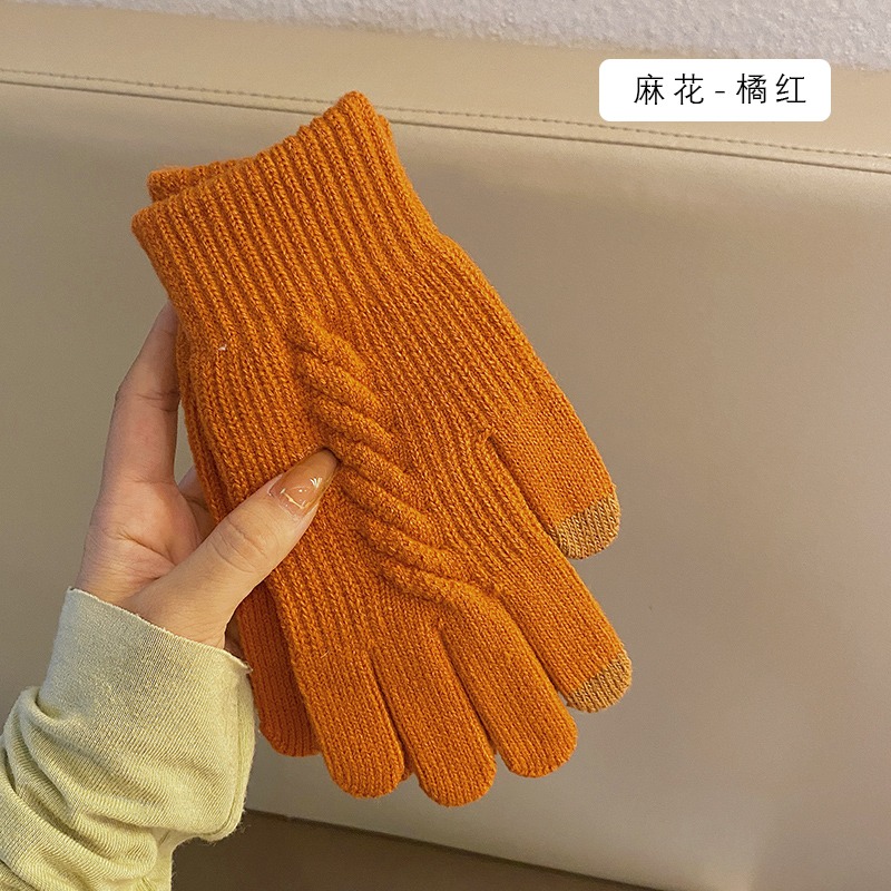 可觸屏手套冬季女保暖冬天防寒學生可愛騎行騎車防凍五指毛線情侶-細節圖6