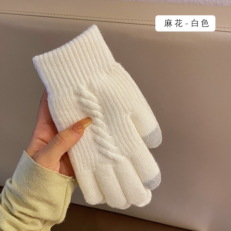 可觸屏手套冬季女保暖冬天防寒學生可愛騎行騎車防凍五指毛線情侶-細節圖7