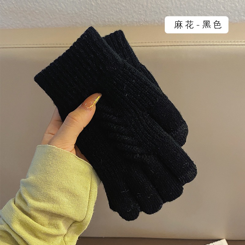可觸屏手套冬季女保暖冬天防寒學生可愛騎行騎車防凍五指毛線情侶-細節圖9