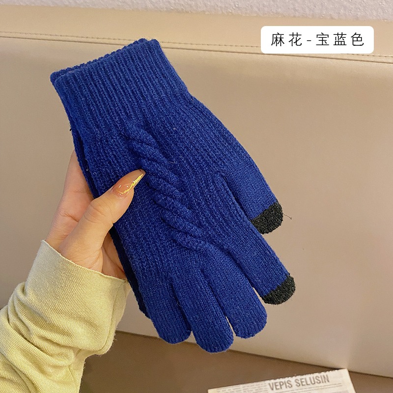 可觸屏手套冬季女保暖冬天防寒學生可愛騎行騎車防凍五指毛線情侶-細節圖10