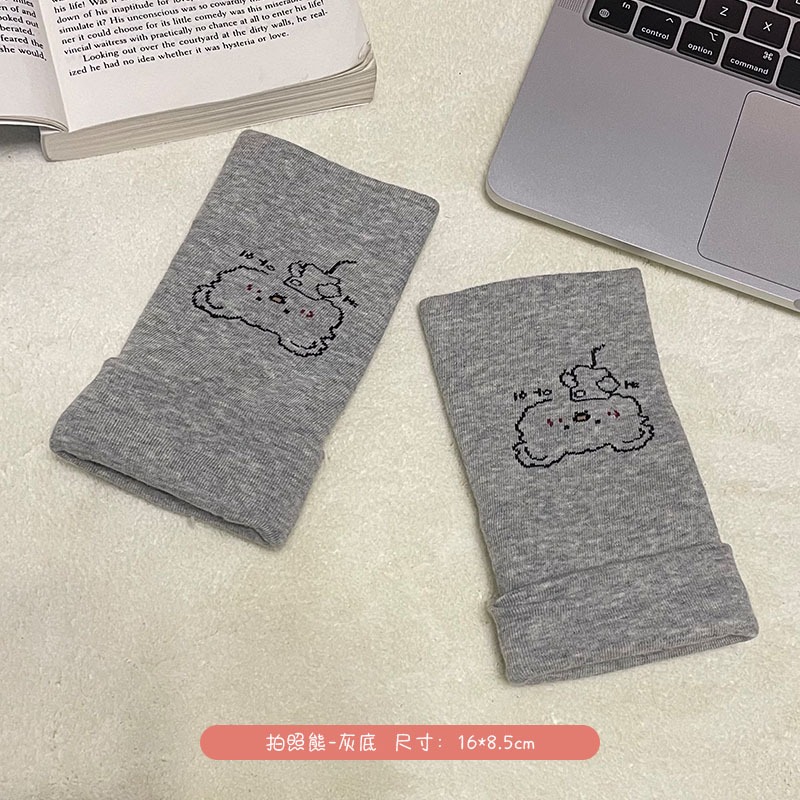 可愛半指手套冬季女保暖防寒半截露指五指薄款針織學生可寫字冬天-細節圖7