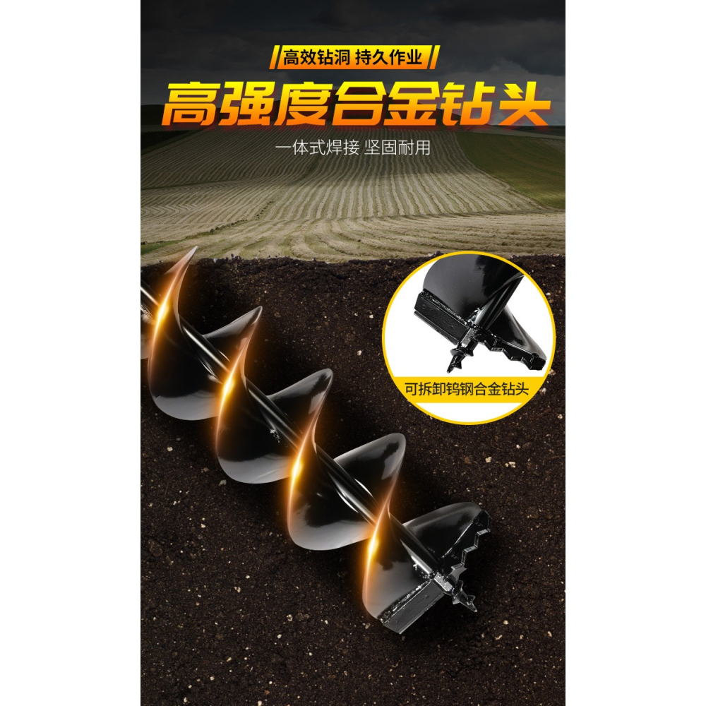 地鉆鎢鋼合金鉆頭打孔機挖坑機打洞機鉆頭螺旋鉆桿汽油鉆土機鉆頭-細節圖4
