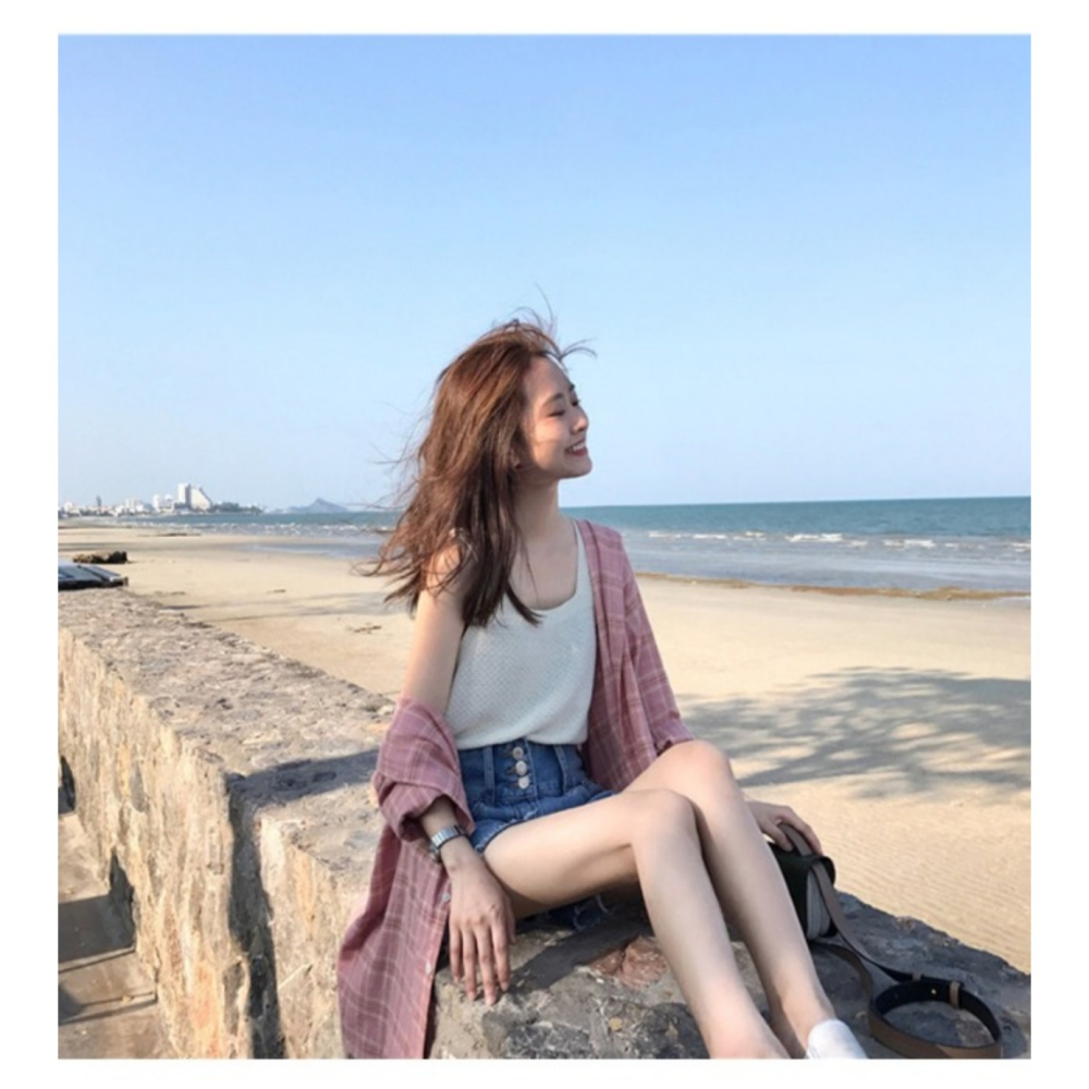 新款吊帶外穿學生背心女夏 小清新港風無袖t恤寬松泫雅針織上衣-細節圖4
