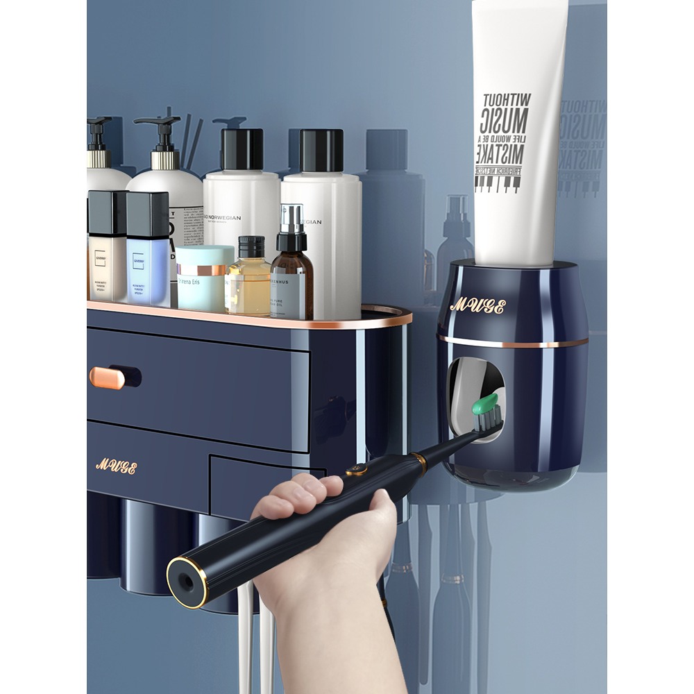 擠牙膏神器全自動擠壓器免打孔壁掛式家用新款兒童牙刷收納置物架-細節圖2