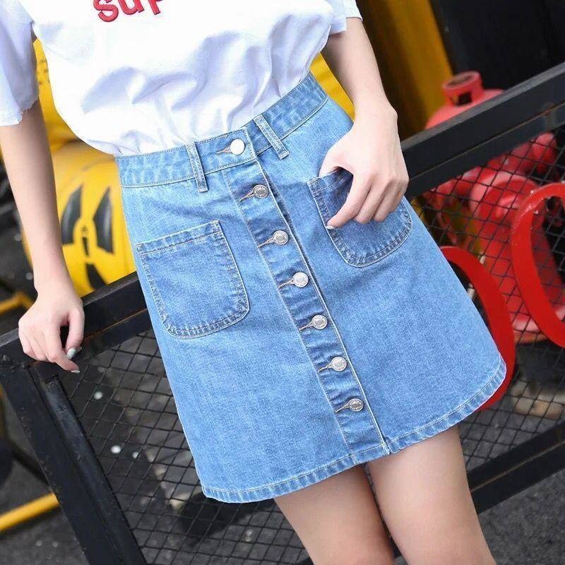 牛仔半身短裙子女夏季新款2020潮韓版學生百搭ins超火的包臀A字裙-細節圖3