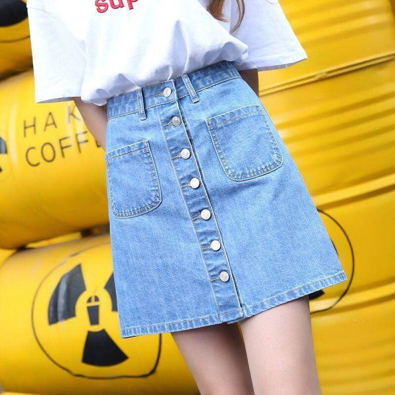 牛仔半身短裙子女夏季新款2020潮韓版學生百搭ins超火的包臀A字裙-細節圖4