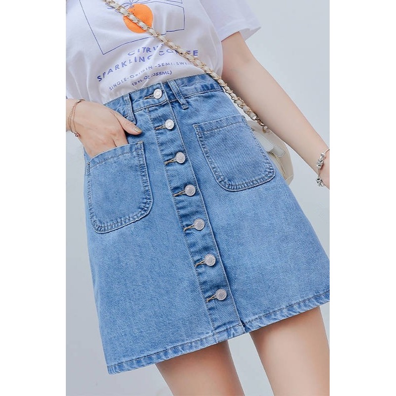 牛仔半身短裙子女夏季新款2020潮韓版學生百搭ins超火的包臀A字裙-細節圖6