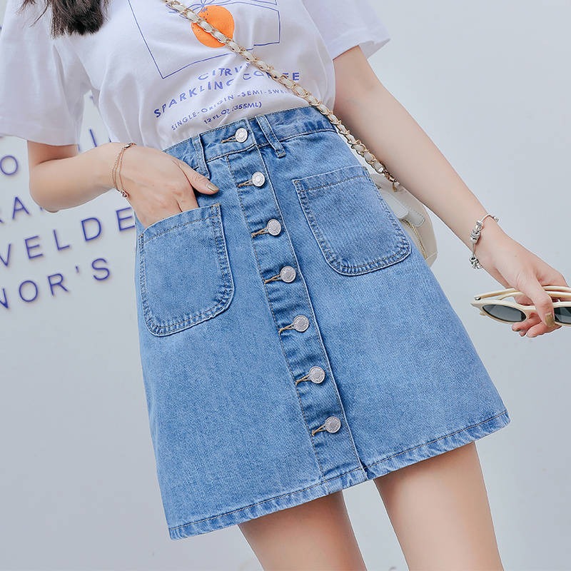 牛仔半身短裙子女夏季新款2020潮韓版學生百搭ins超火的包臀A字裙-細節圖7