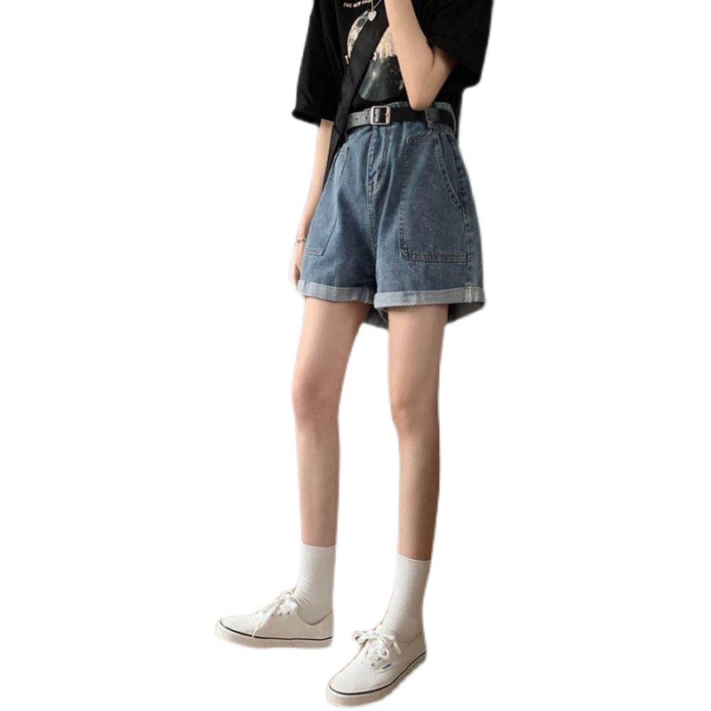 夏季韓版ins復古高腰卷邊牛仔短褲女寬松百搭顯瘦a字闊腿褲熱褲潮-細節圖5