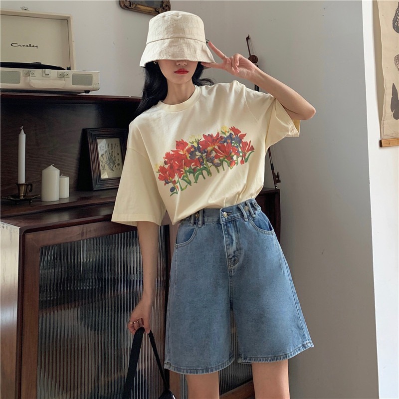 高腰牛仔短褲女夏寬松新款韓版顯瘦褲子學生直筒五分褲ins潮-細節圖2