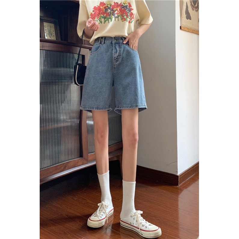 高腰牛仔短褲女夏寬松新款韓版顯瘦褲子學生直筒五分褲ins潮-細節圖6