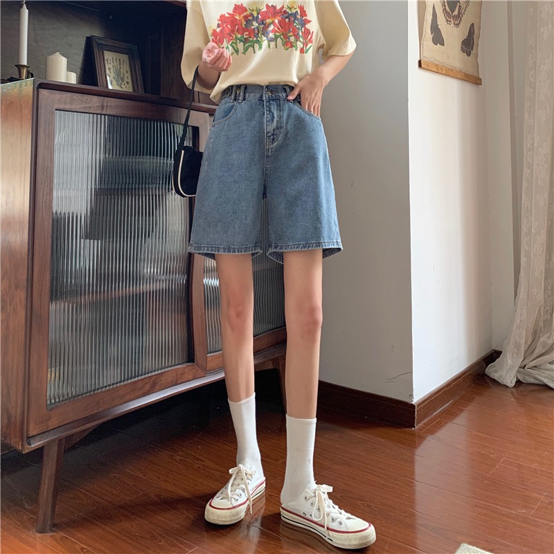 高腰牛仔短褲女夏寬松新款韓版顯瘦褲子學生直筒五分褲ins潮-細節圖7