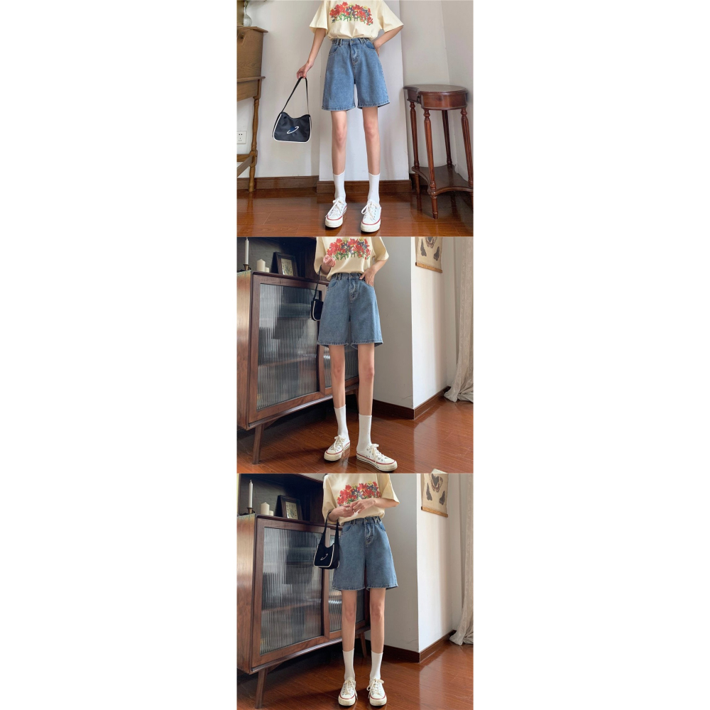 高腰牛仔短褲女夏寬松新款韓版顯瘦褲子學生直筒五分褲ins潮-細節圖10