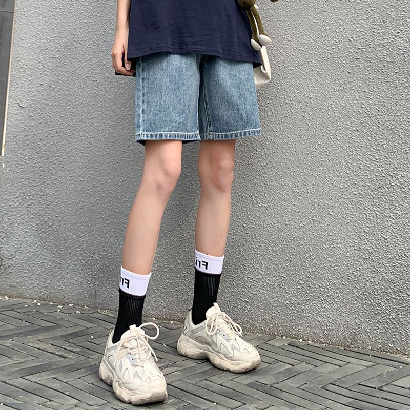 五分牛仔短褲女夏季年新款高腰薄款寬松小個子闊腿褲夏天中褲-細節圖4