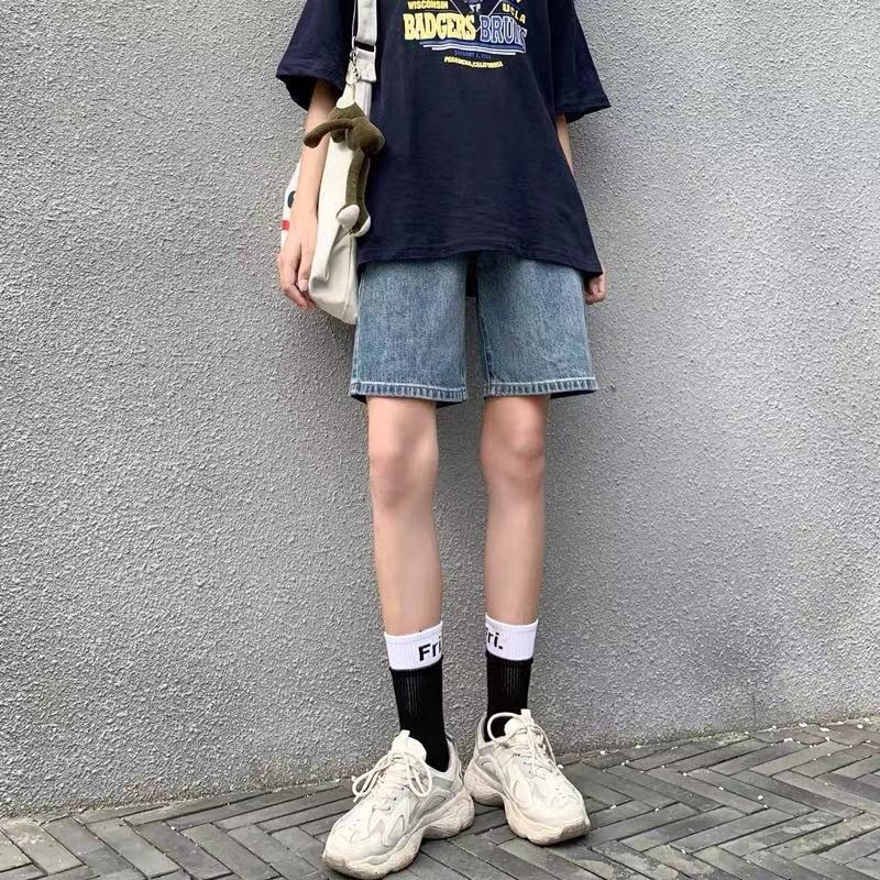 五分牛仔短褲女夏季年新款高腰薄款寬松小個子闊腿褲夏天中褲-細節圖5