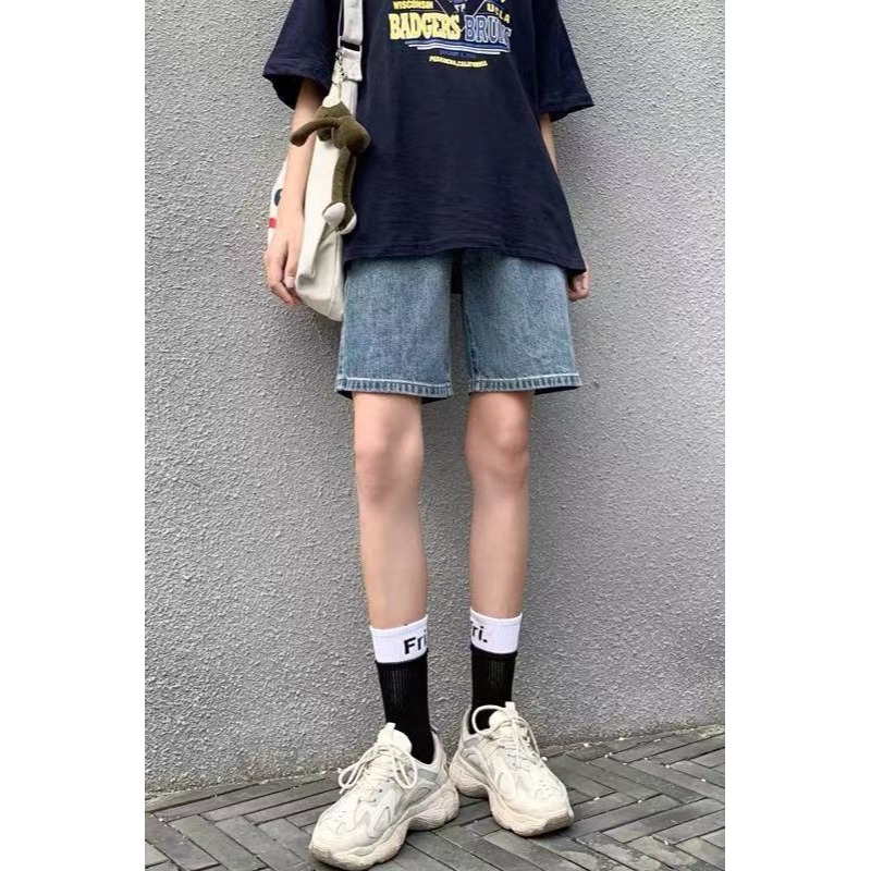 五分牛仔短褲女夏季年新款高腰薄款寬松小個子闊腿褲夏天中褲-細節圖6