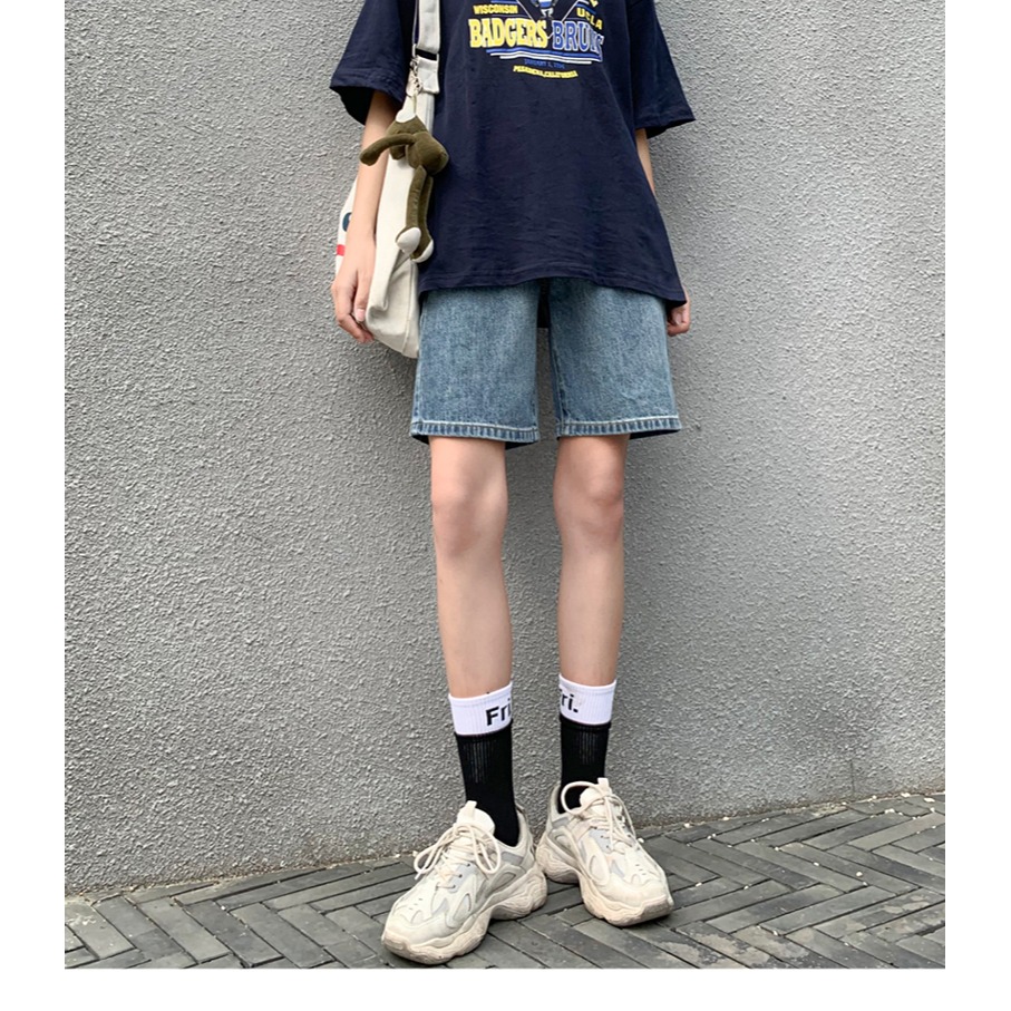 五分牛仔短褲女夏季年新款高腰薄款寬松小個子闊腿褲夏天中褲-細節圖9