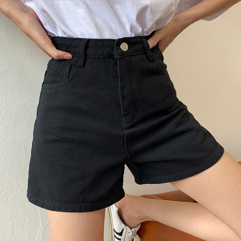 黑色牛仔短褲女寬松韓版夏季新款高腰學生休閑闊腿褲百搭熱褲-細節圖10