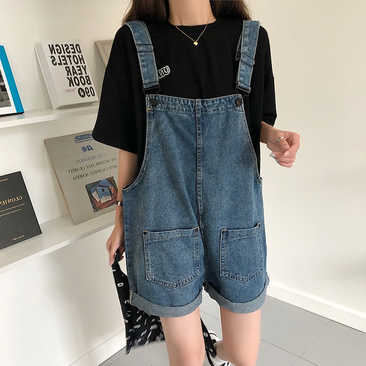 胖妹妹大碼短褲女夏季200斤牛仔背帶褲寬松韓版學生薄款顯瘦新款-細節圖2