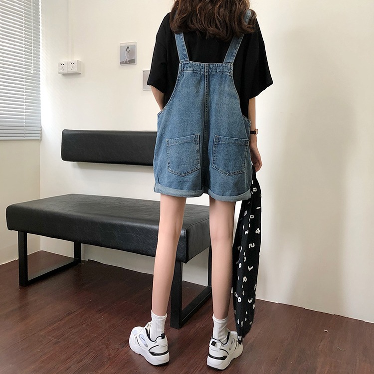 胖妹妹大碼短褲女夏季200斤牛仔背帶褲寬松韓版學生薄款顯瘦新款-細節圖4