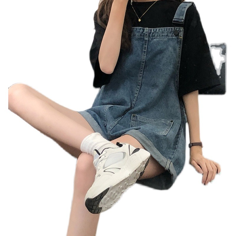 胖妹妹大碼短褲女夏季200斤牛仔背帶褲寬松韓版學生薄款顯瘦新款-細節圖5