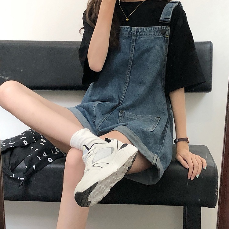 胖妹妹大碼短褲女夏季200斤牛仔背帶褲寬松韓版學生薄款顯瘦新款-細節圖6