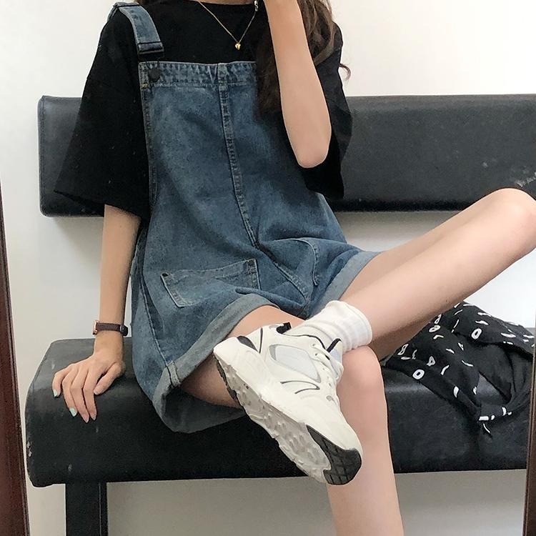 胖妹妹大碼短褲女夏季200斤牛仔背帶褲寬松韓版學生薄款顯瘦新款-細節圖8