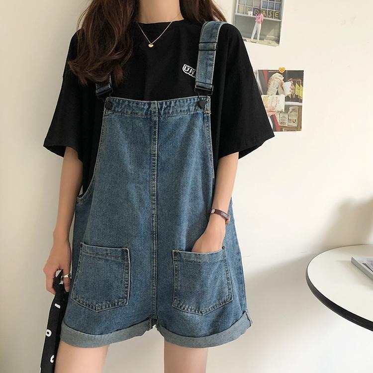胖妹妹大碼短褲女夏季200斤牛仔背帶褲寬松韓版學生薄款顯瘦新款-細節圖9
