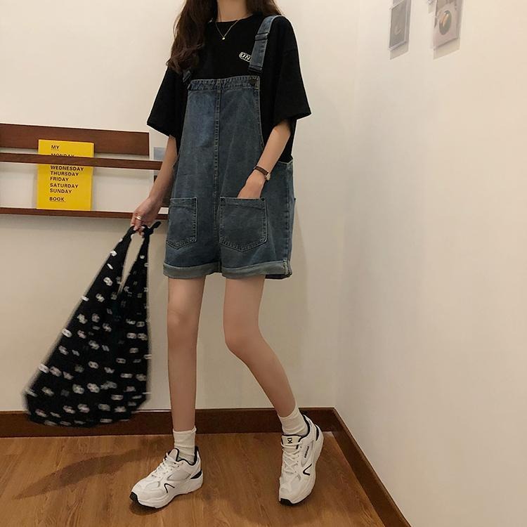 胖妹妹大碼短褲女夏季200斤牛仔背帶褲寬松韓版學生薄款顯瘦新款-細節圖10
