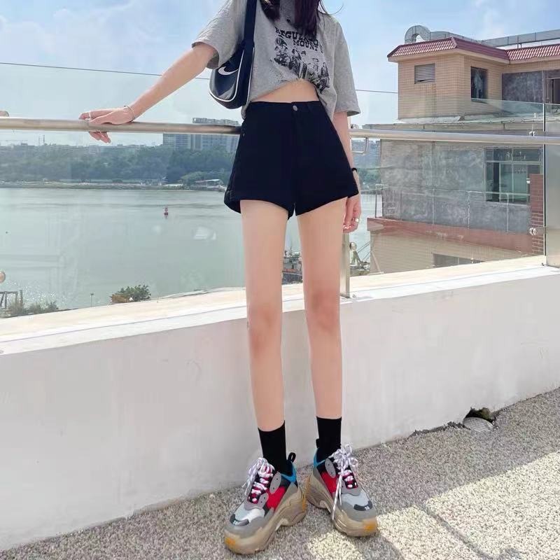 黑色高腰牛仔短褲女夏新款寬松闊腿顯瘦a字熱褲子辣妹風ins潮-細節圖4