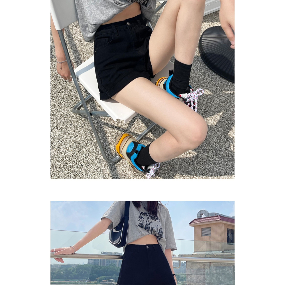 黑色高腰牛仔短褲女夏新款寬松闊腿顯瘦a字熱褲子辣妹風ins潮-細節圖8