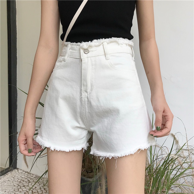 夏季泫雅同款網紅牛仔短褲女高腰顯瘦白色a字熱褲學生百搭潮-細節圖3