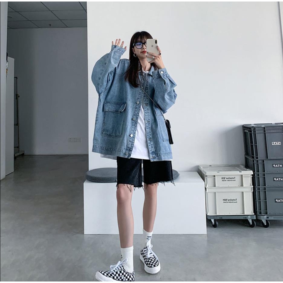 牛仔外套女新款春秋寬松韓版學生風復古港味夾克百搭上衣服潮-細節圖4