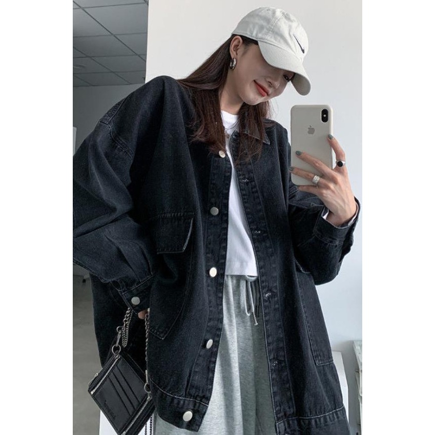 牛仔外套女新款春秋寬松韓版學生風復古港味夾克百搭上衣服潮-細節圖6