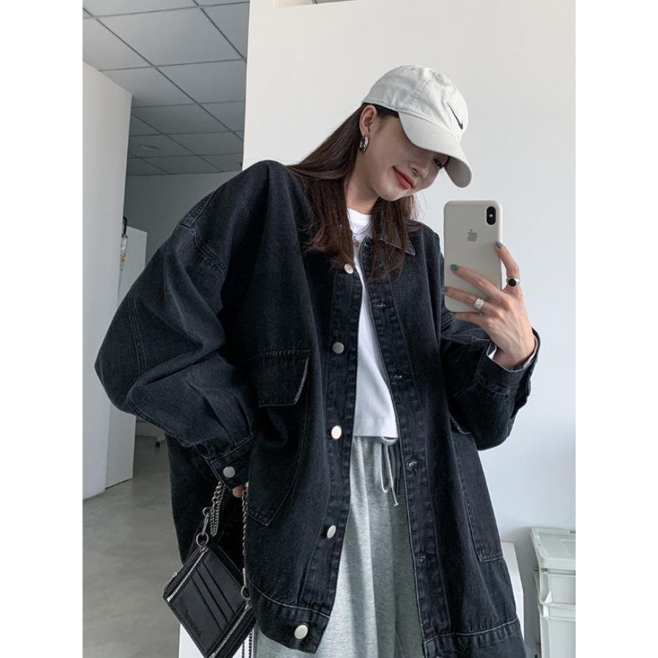 牛仔外套女新款春秋寬松韓版學生風復古港味夾克百搭上衣服潮-細節圖8