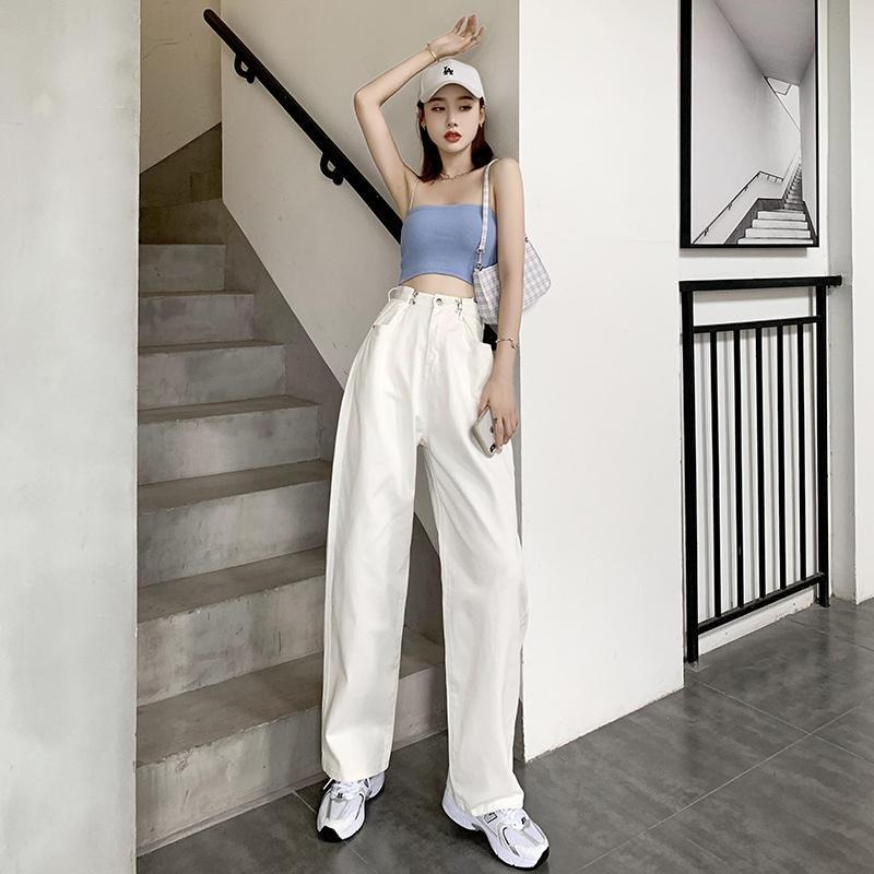 大碼胖妹妹闊腿牛仔拖地長褲直筒顯瘦適合胯大腿粗穿搭的褲子女裝-細節圖2