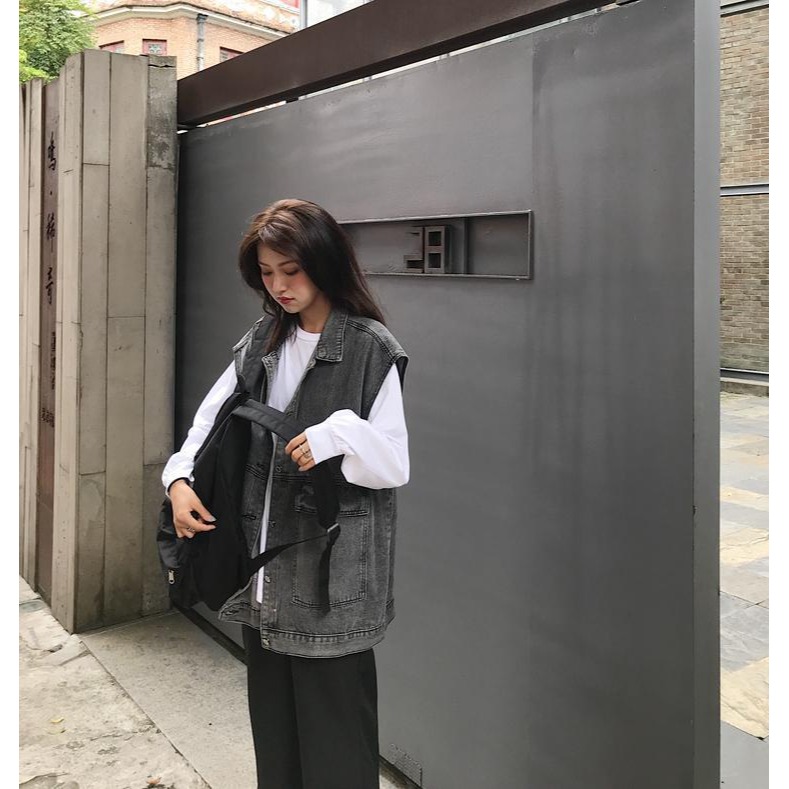 秋冬季牛仔馬甲女寬松韓版學生百搭bf工裝無袖坎肩外穿馬夾外套潮-細節圖3