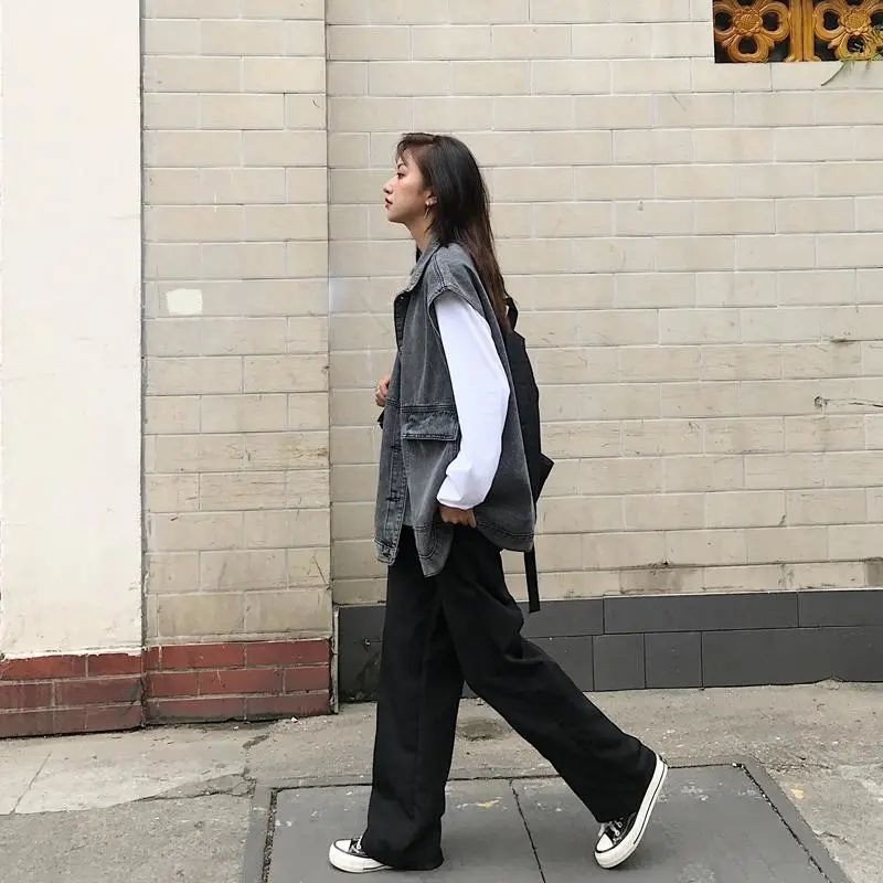 秋冬季牛仔馬甲女寬松韓版學生百搭bf工裝無袖坎肩外穿馬夾外套潮-細節圖4
