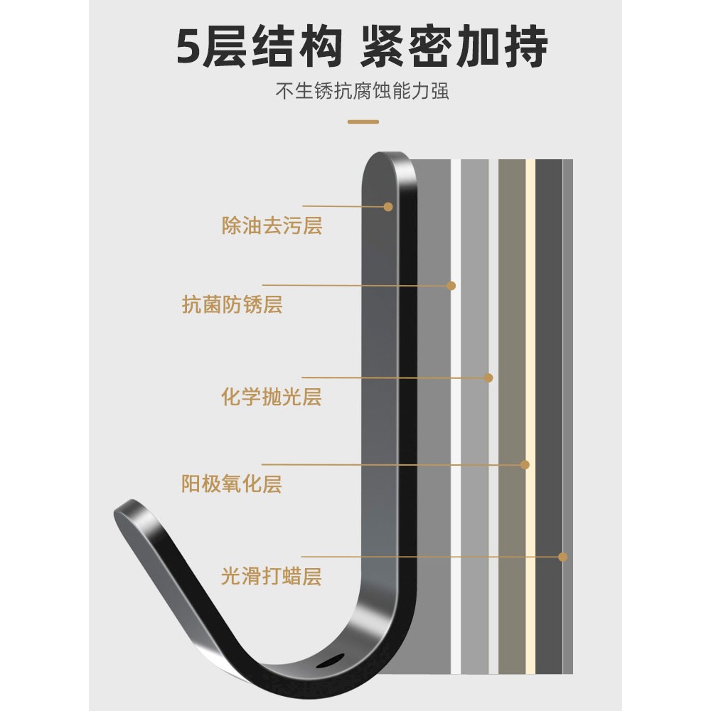 免打孔掛鉤強力粘膠墻壁壁掛衛生間衣帽墻上衣架廁所浴室門後粘鉤-細節圖3