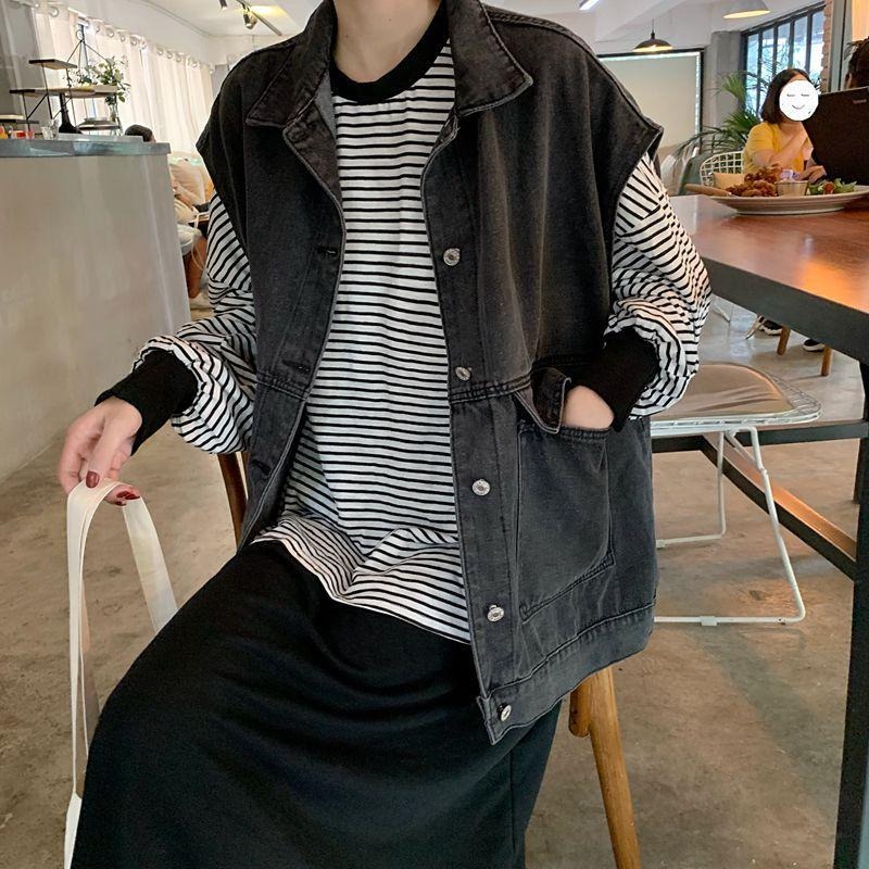 春裝網紅牛仔馬甲女寬松歐貨外穿百搭韓版無袖坎肩工裝外套ins潮-細節圖5