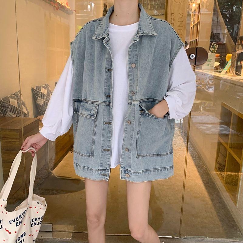 春裝網紅牛仔馬甲女寬松歐貨外穿百搭韓版無袖坎肩工裝外套ins潮-細節圖7