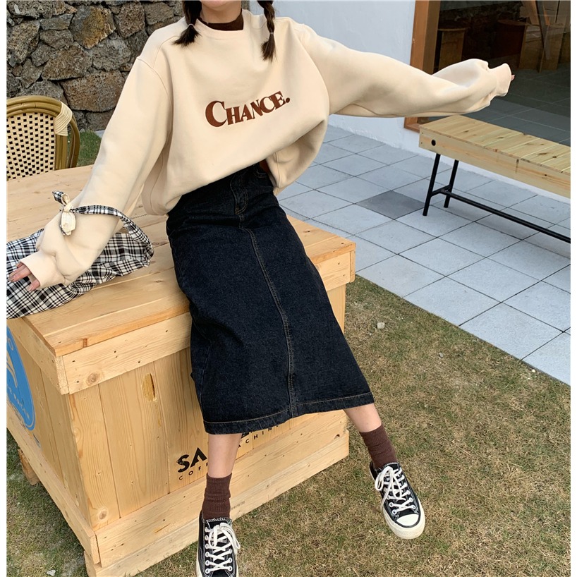 大碼黑色半身裙女秋季2020新款牛仔裙胖mm高腰A字顯瘦開叉裙子潮-細節圖9