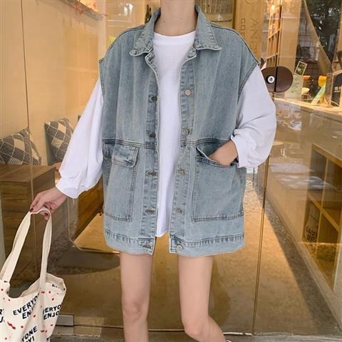 ins工裝馬甲牛仔外套女春秋外穿港風百搭寬松無袖坎肩初秋馬夾潮-細節圖7